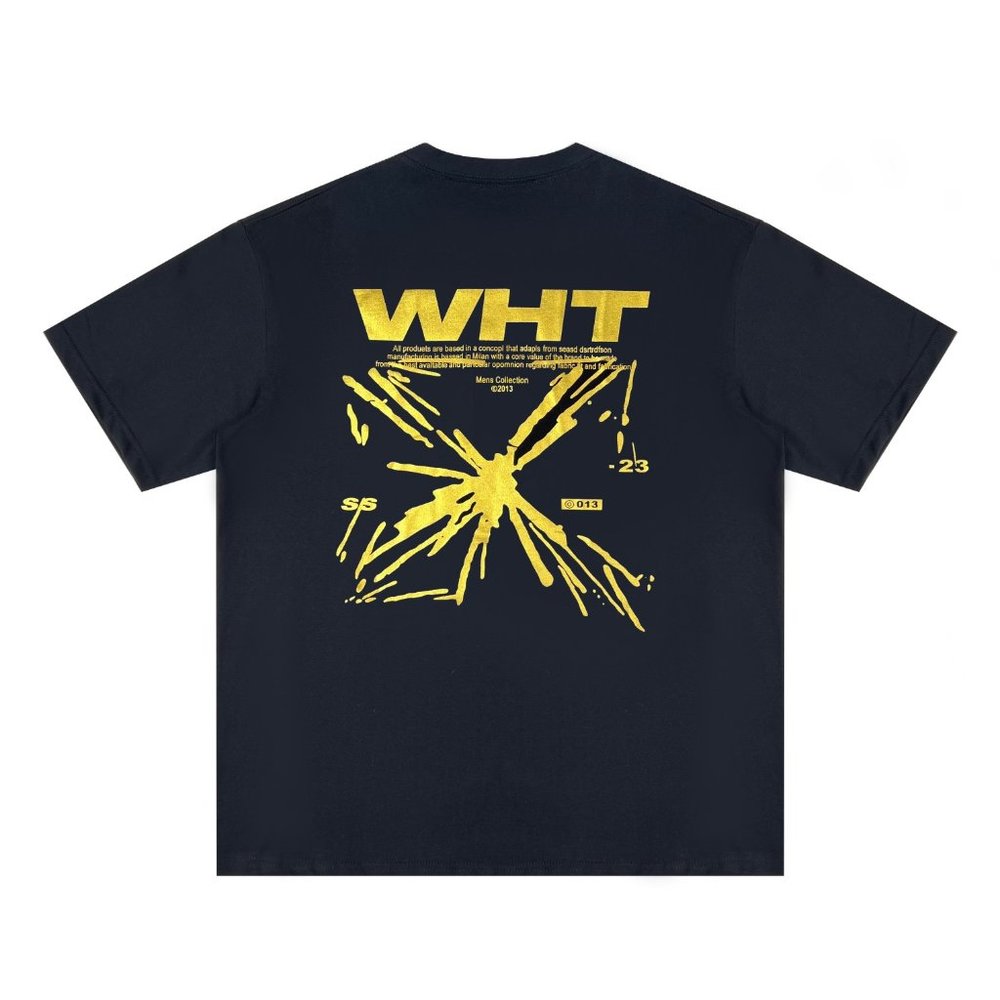 OFF WHIT Center Gold Small Warning Line Behind Large Warning Line Short Sleeve T - Picture 5 of 6
